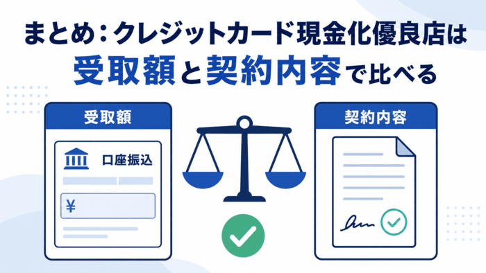 クレジットカード現金化優良店の比較まとめ。最終振込額と契約内容を同じ金額で比べる